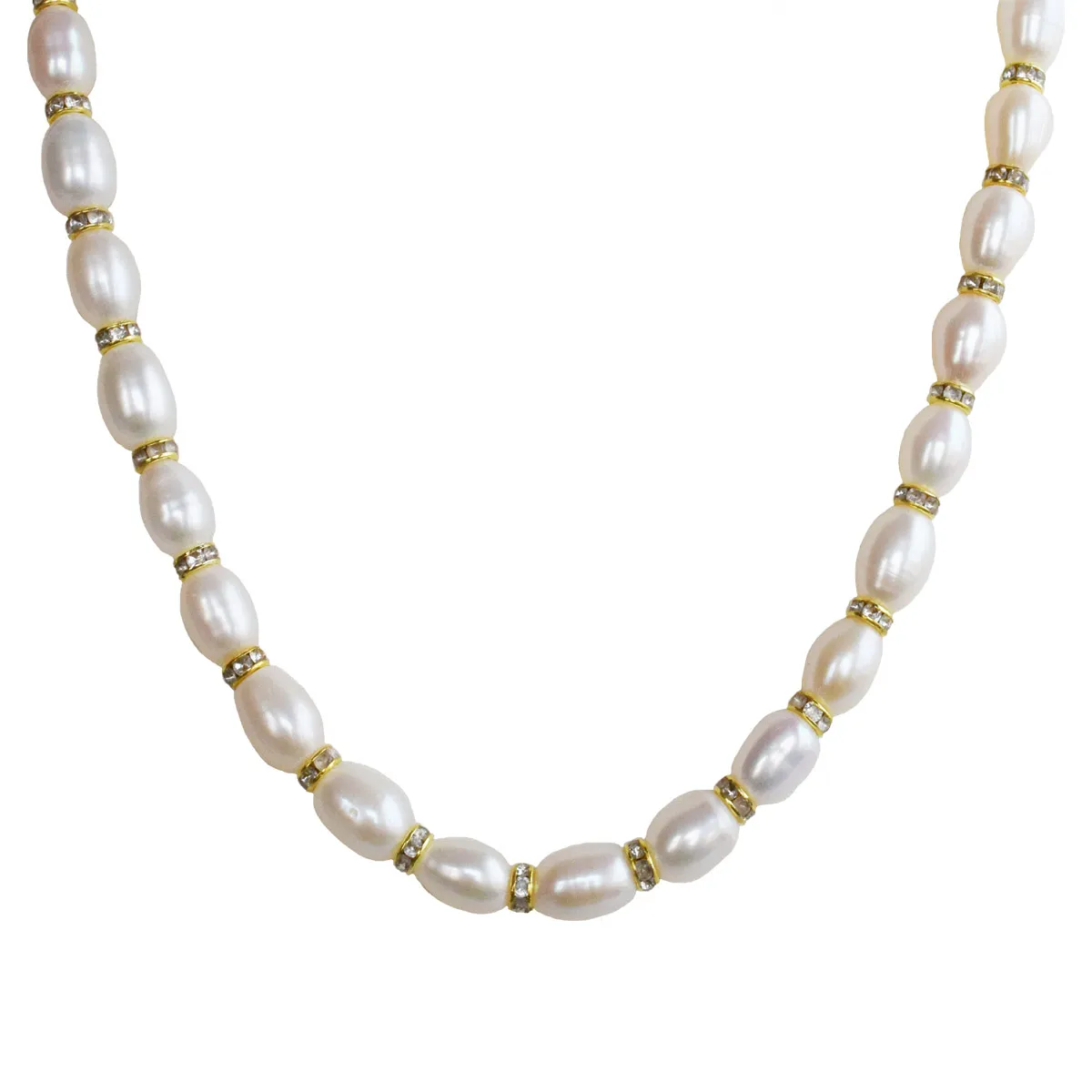 Golden Harmony: Elongated Pearl & Gold-Plated Chakri Necklace (SN1045)