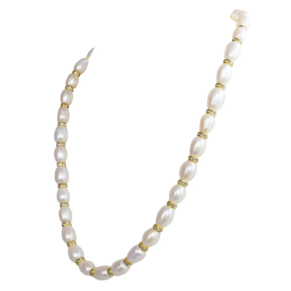 Golden Harmony: Elongated Pearl & Gold-Plated Chakri Necklace (SN1045)
