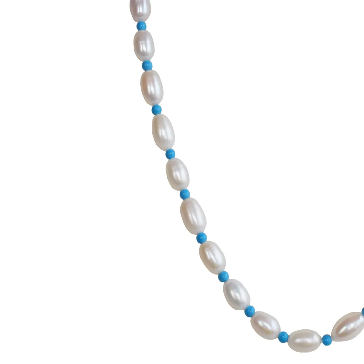 Single Line Real Pearl & Blue Turquoise Beads Necklace for Women (SN1046)