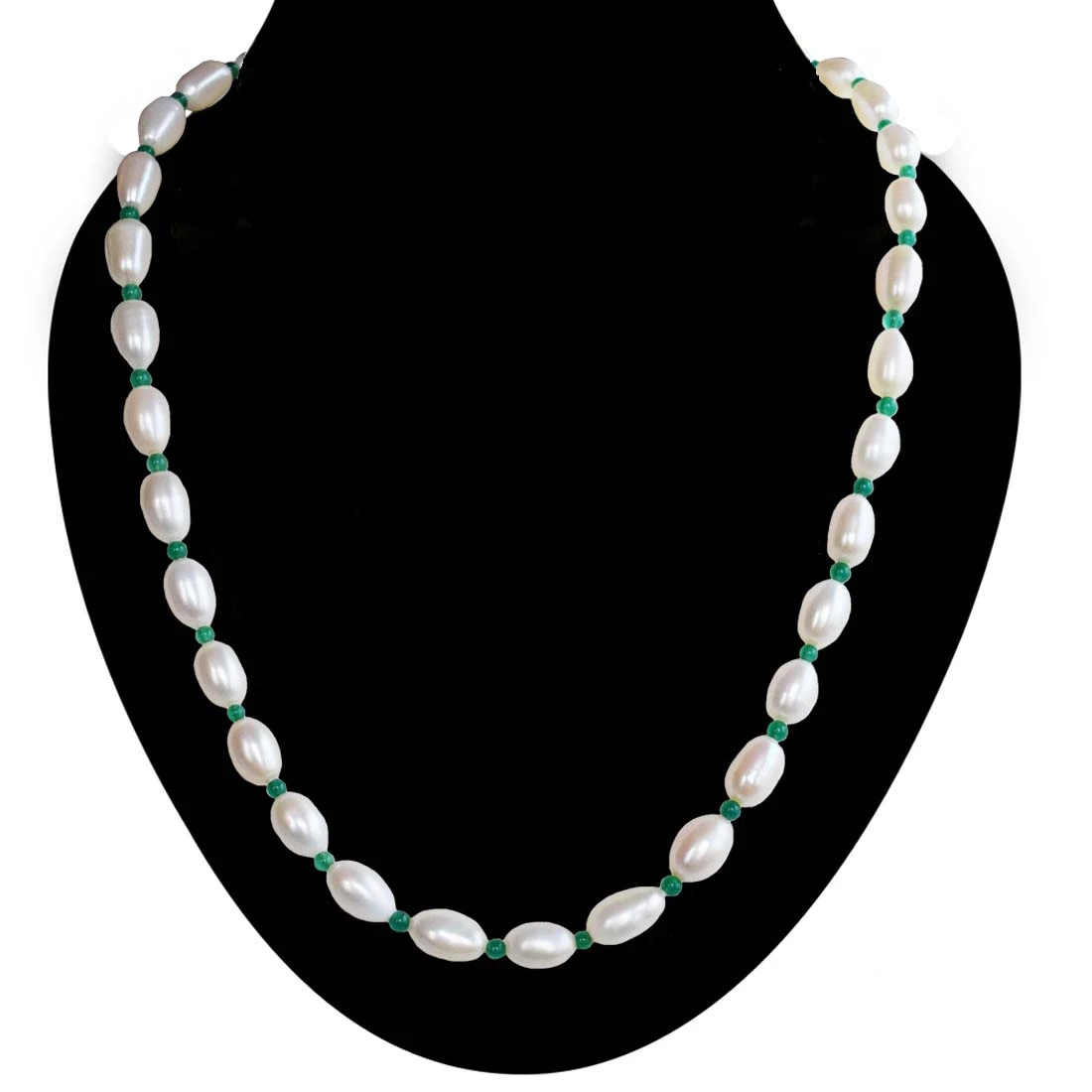Verdant Elegance Pearl & Green Onyx Necklace for Women (SN1047)