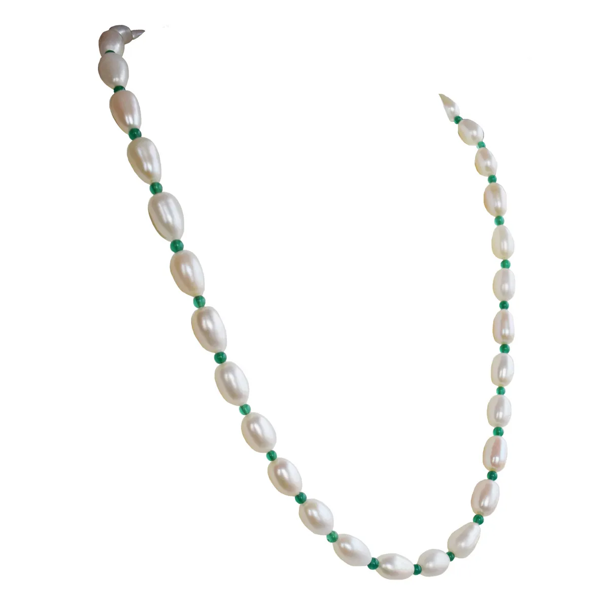 Single Line Real Pearl & Green Onyx Beads Necklace for Women (SN1047)