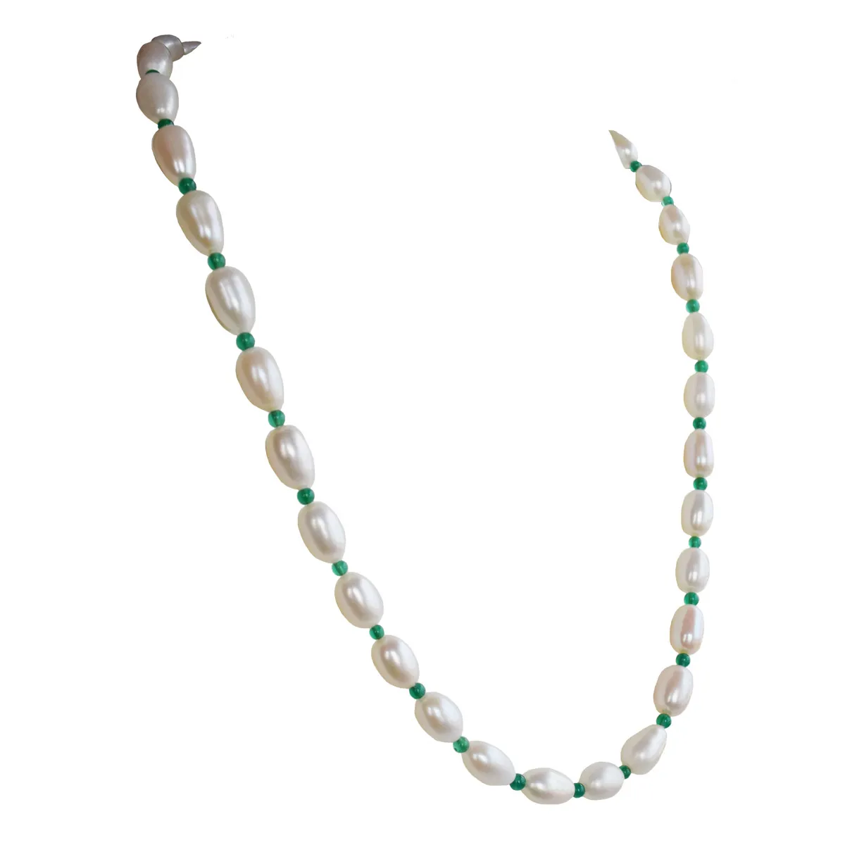 Verdant Elegance Pearl & Green Onyx Necklace for Women (SN1047)