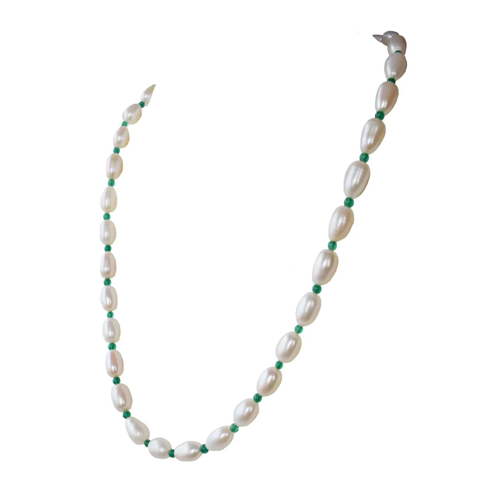 Verdant Elegance Pearl & Green Onyx Necklace for Women (SN1047)