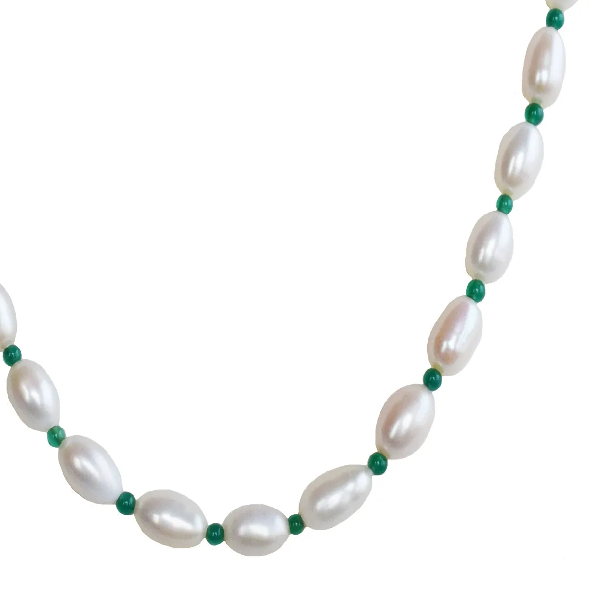 Single Line Real Pearl & Green Onyx Beads Necklace for Women (SN1047)