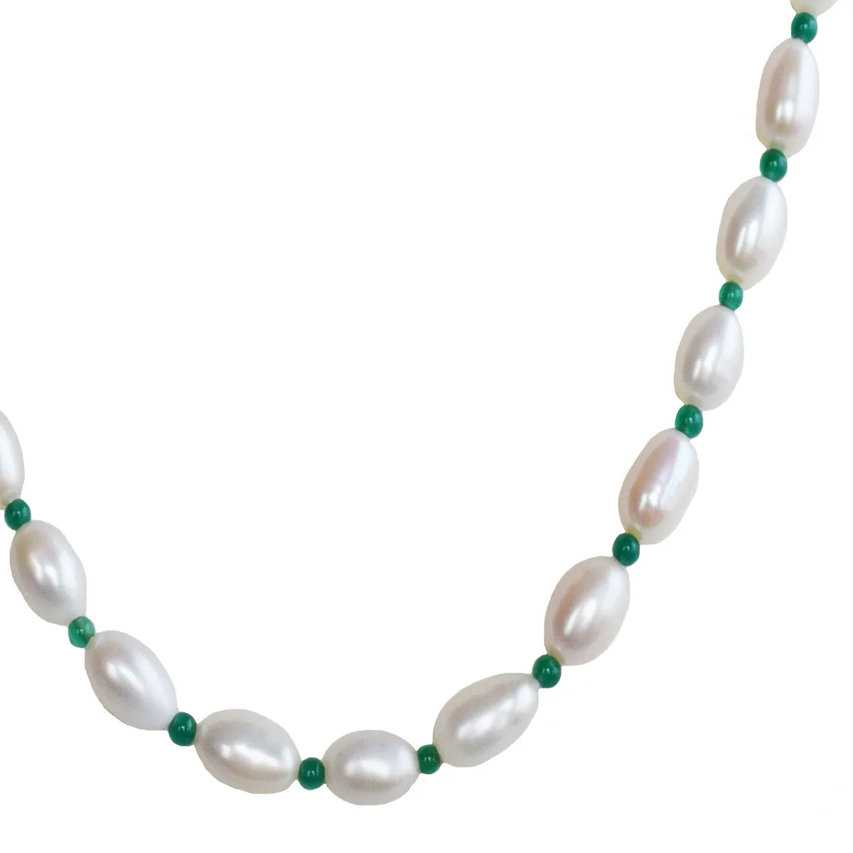 Verdant Elegance Pearl & Green Onyx Necklace for Women (SN1047)