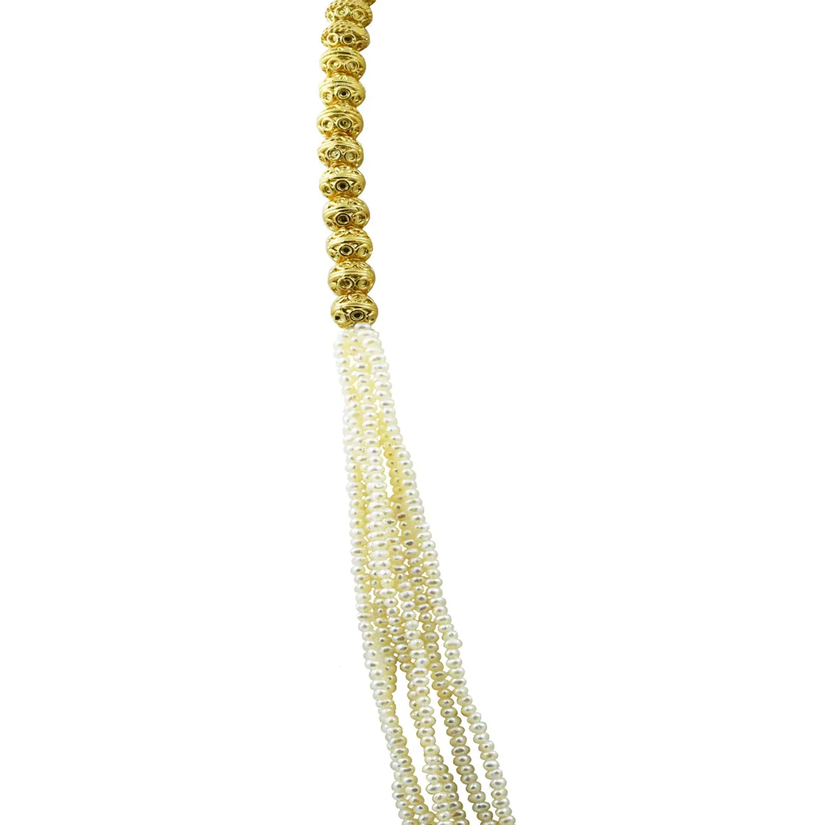 6 Line Real Freshwater Pearl Long Necklace with Gold Plated Balls for Women (SN1048)