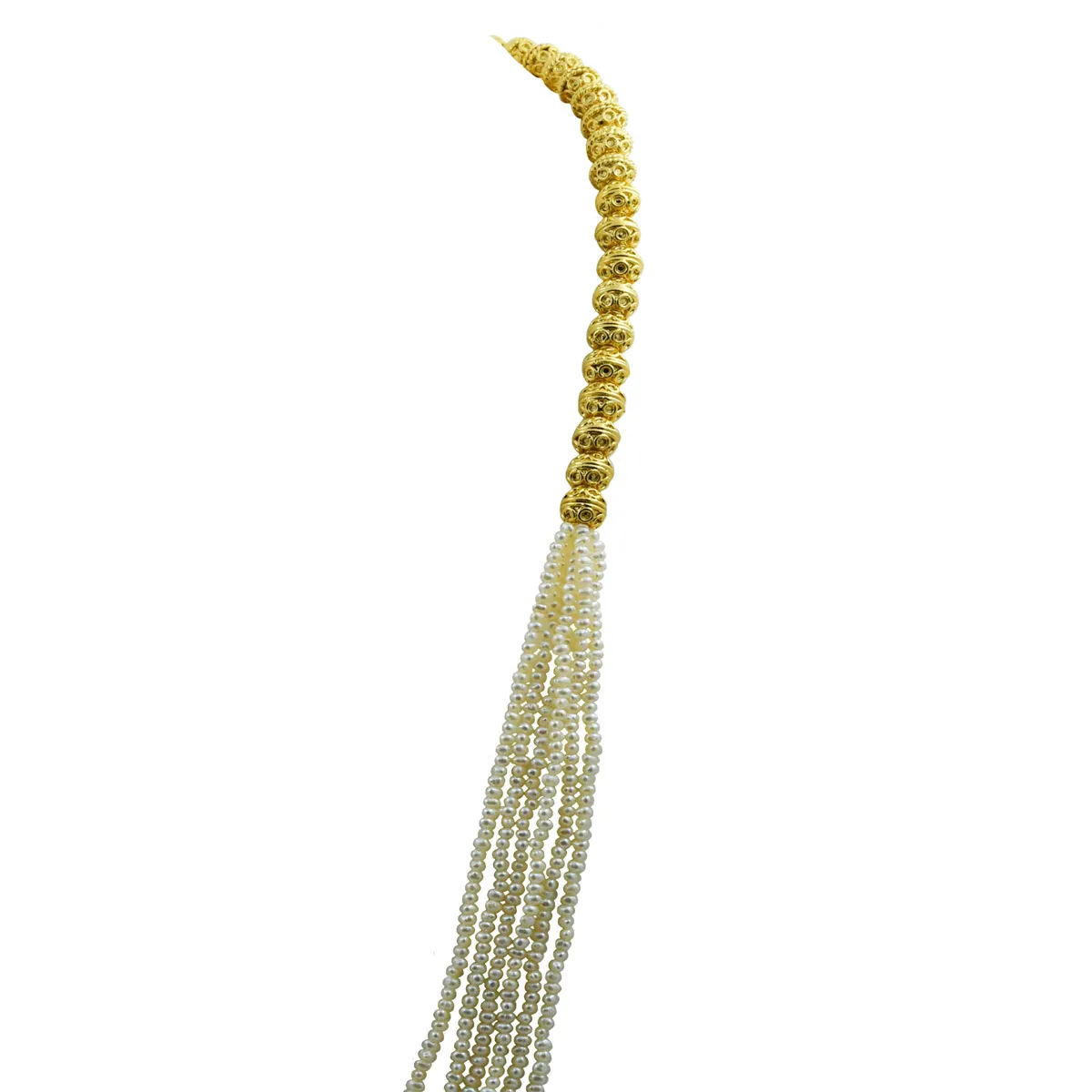 6 Line Real Freshwater Pearl Long Necklace with Gold Plated Balls for Women (SN1048)