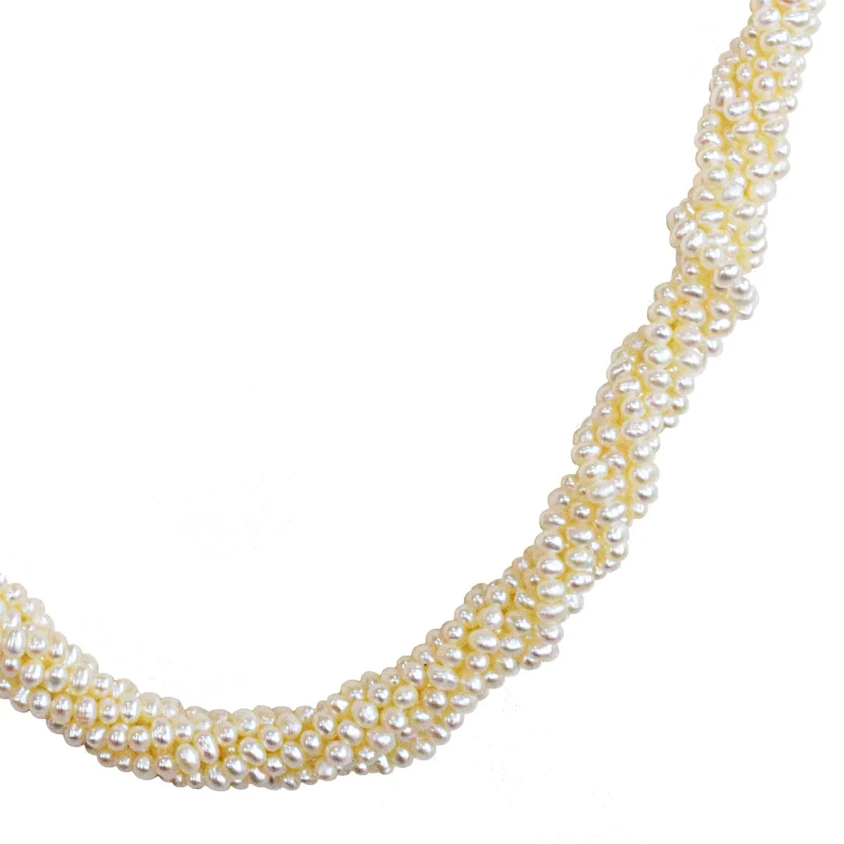 6 Line Twisted Real Freshwater Pearl & Fancy Gold Plated Clasp Necklace for Women (SN1049)