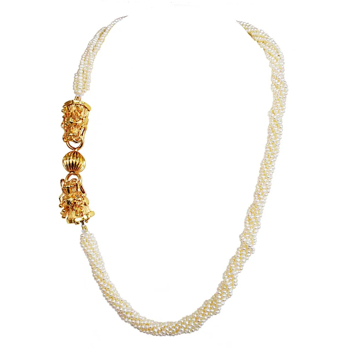 6 Line Twisted Real Freshwater Pearl & Fancy Gold Plated Clasp Necklace for Women (SN1049)