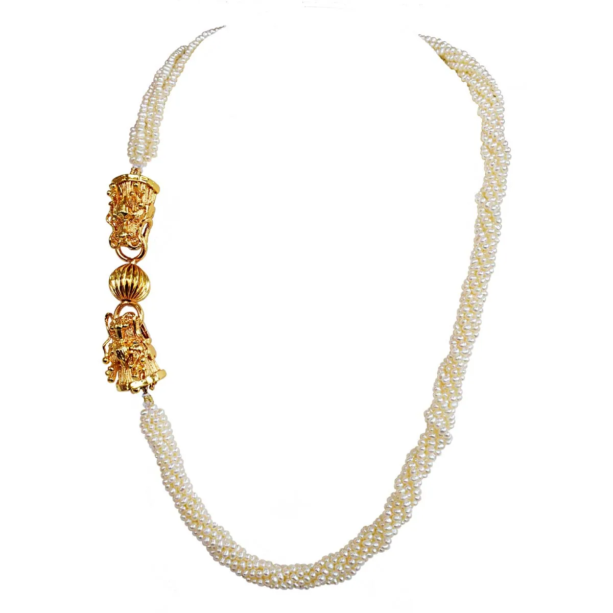 6 Line Twisted Real Freshwater Pearl & Fancy Gold Plated Clasp Necklace for Women (SN1049)