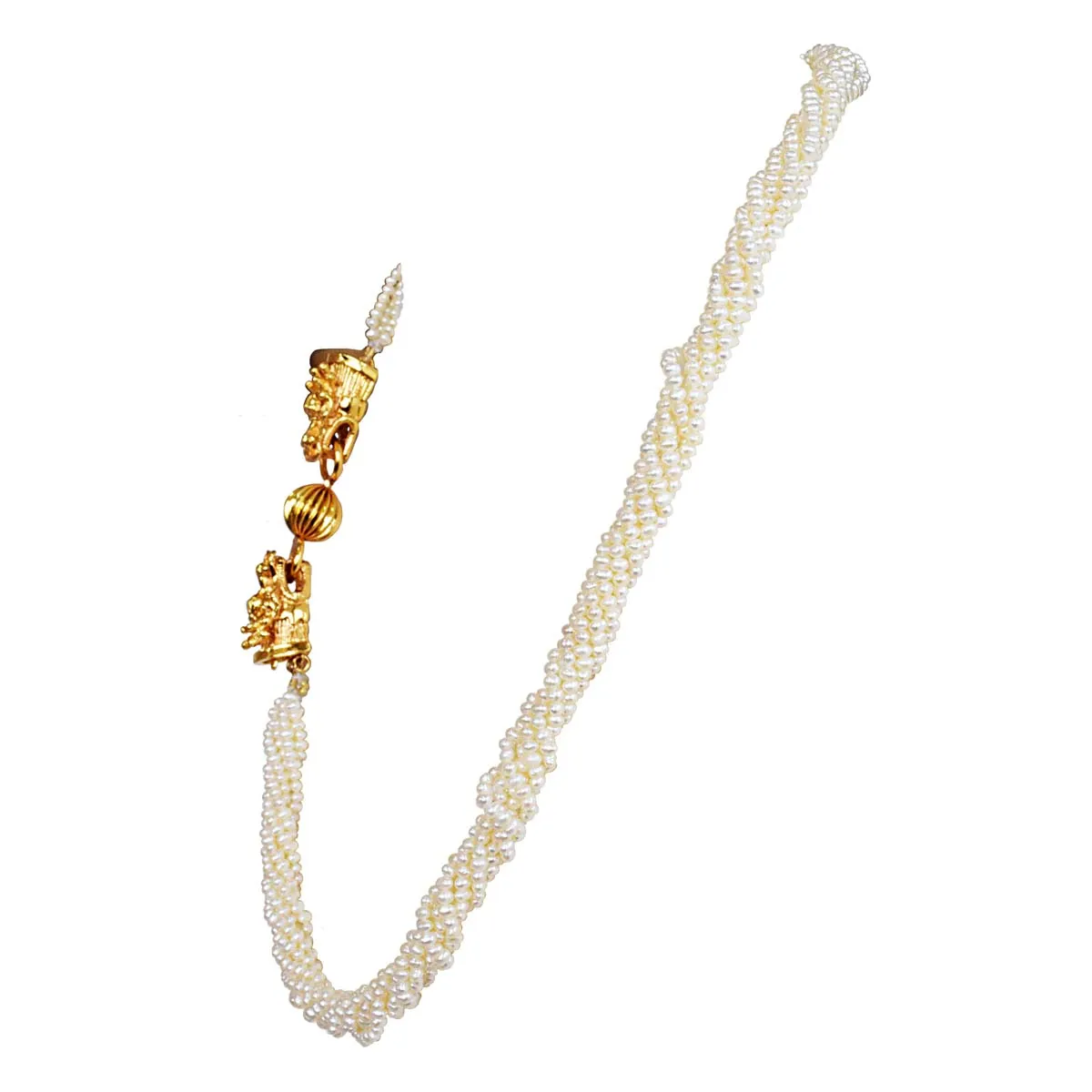6 Line Twisted Real Freshwater Pearl & Fancy Gold Plated Clasp Necklace for Women (SN1049)