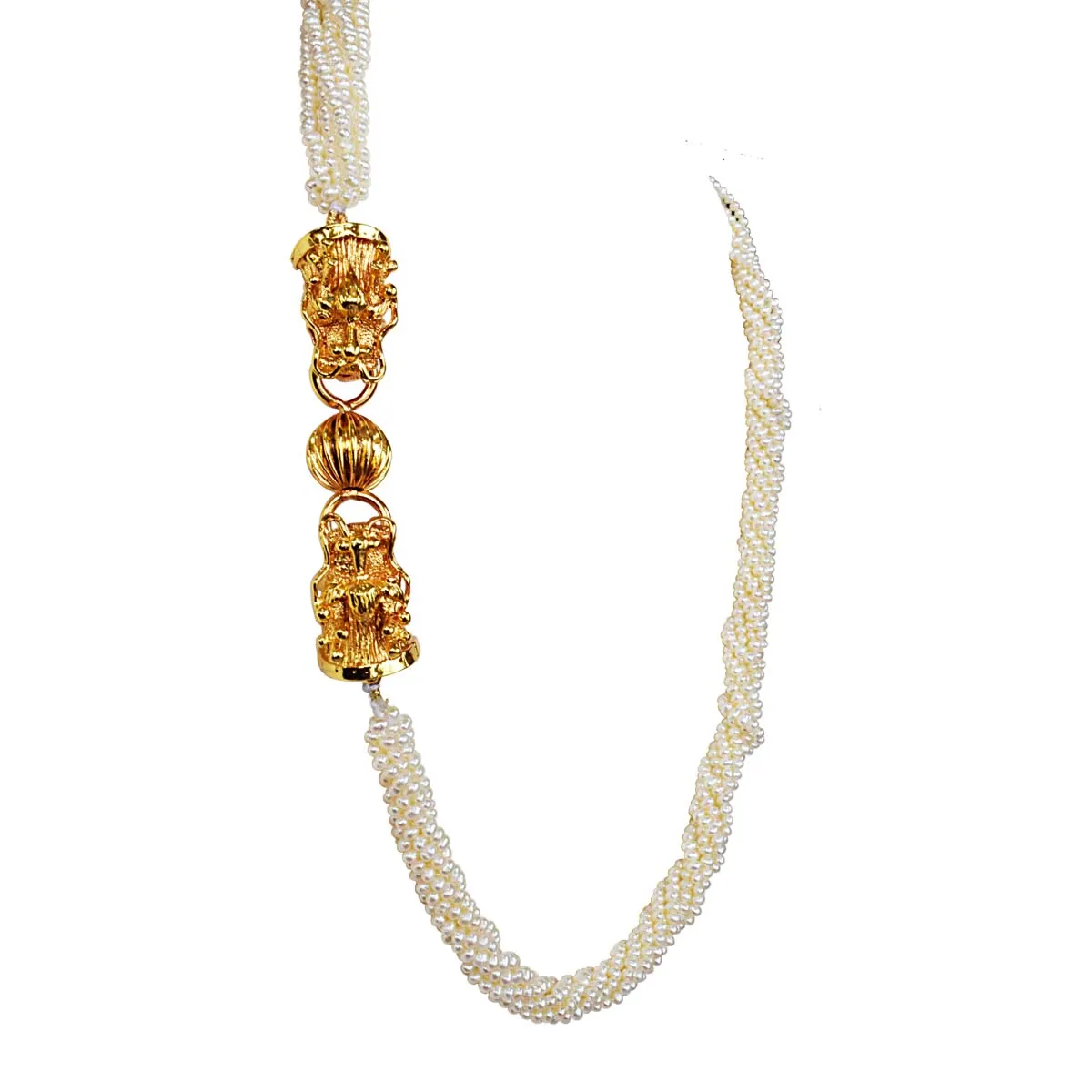 6 Line Twisted Real Freshwater Pearl & Fancy Gold Plated Clasp Necklace for Women (SN1049)