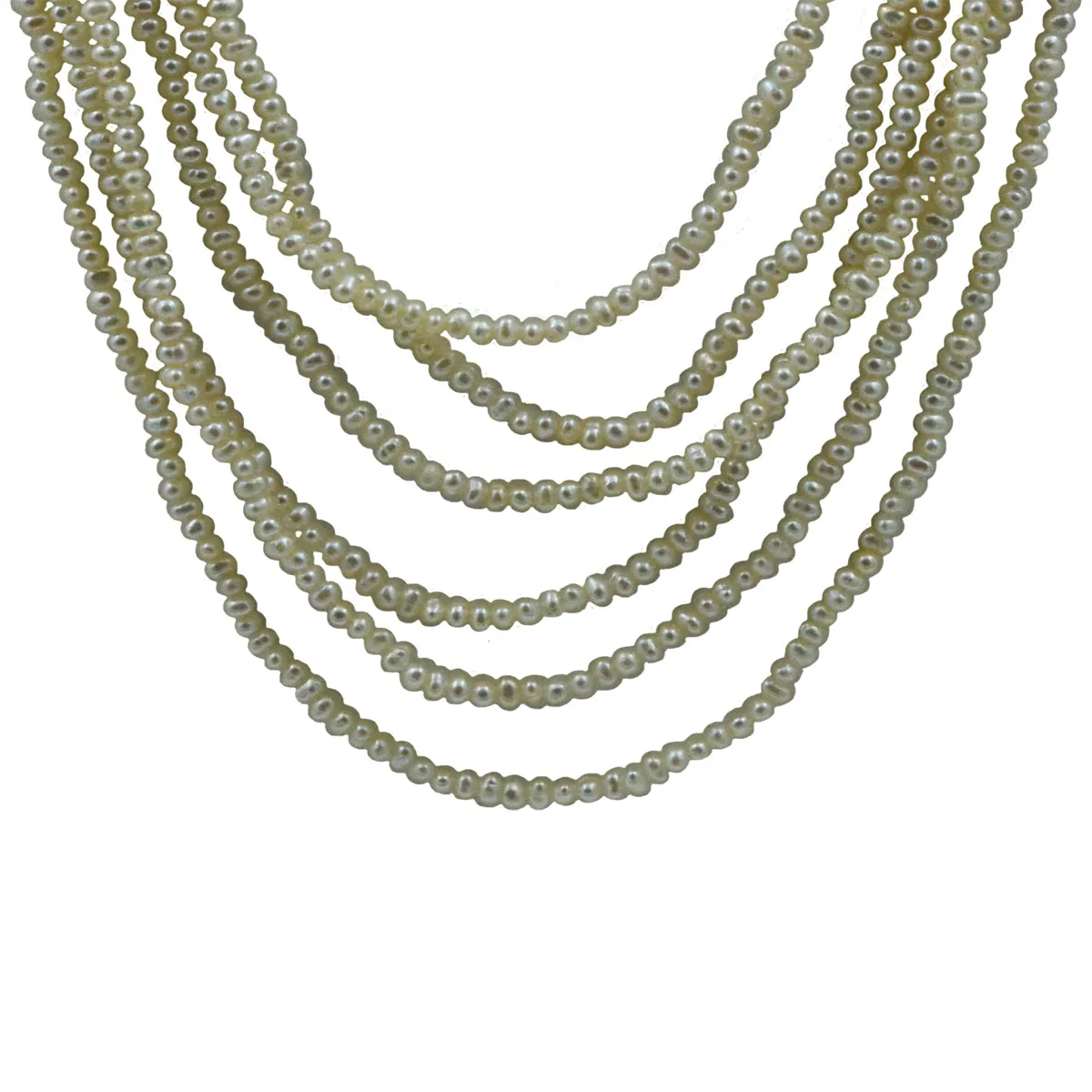 6 Line Real Freshwater Pearl & Green Oval Emerald Long Necklace with Gold Plated Motif for Women (SN1050)
