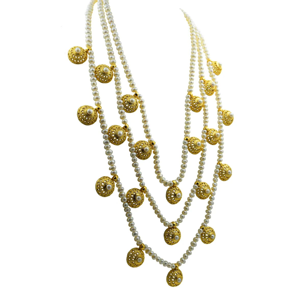 Transform Today Into Your Coronation Day with the 3 Line Rani Haar Pearl Necklace (SN1051)