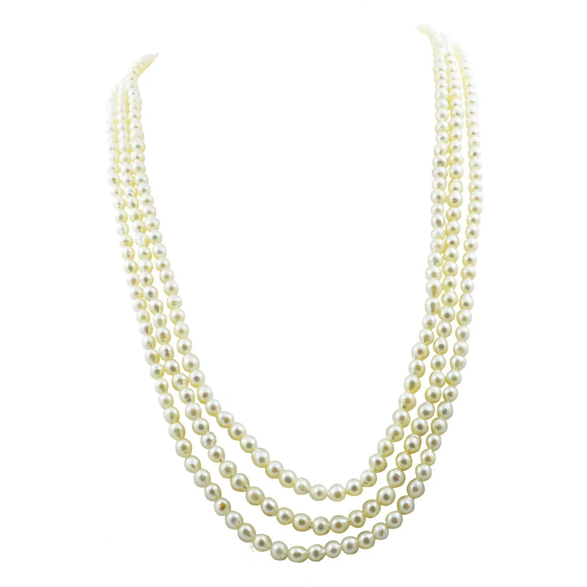 3 Line Real Cultured Pearl Necklace for Women (SN1052)