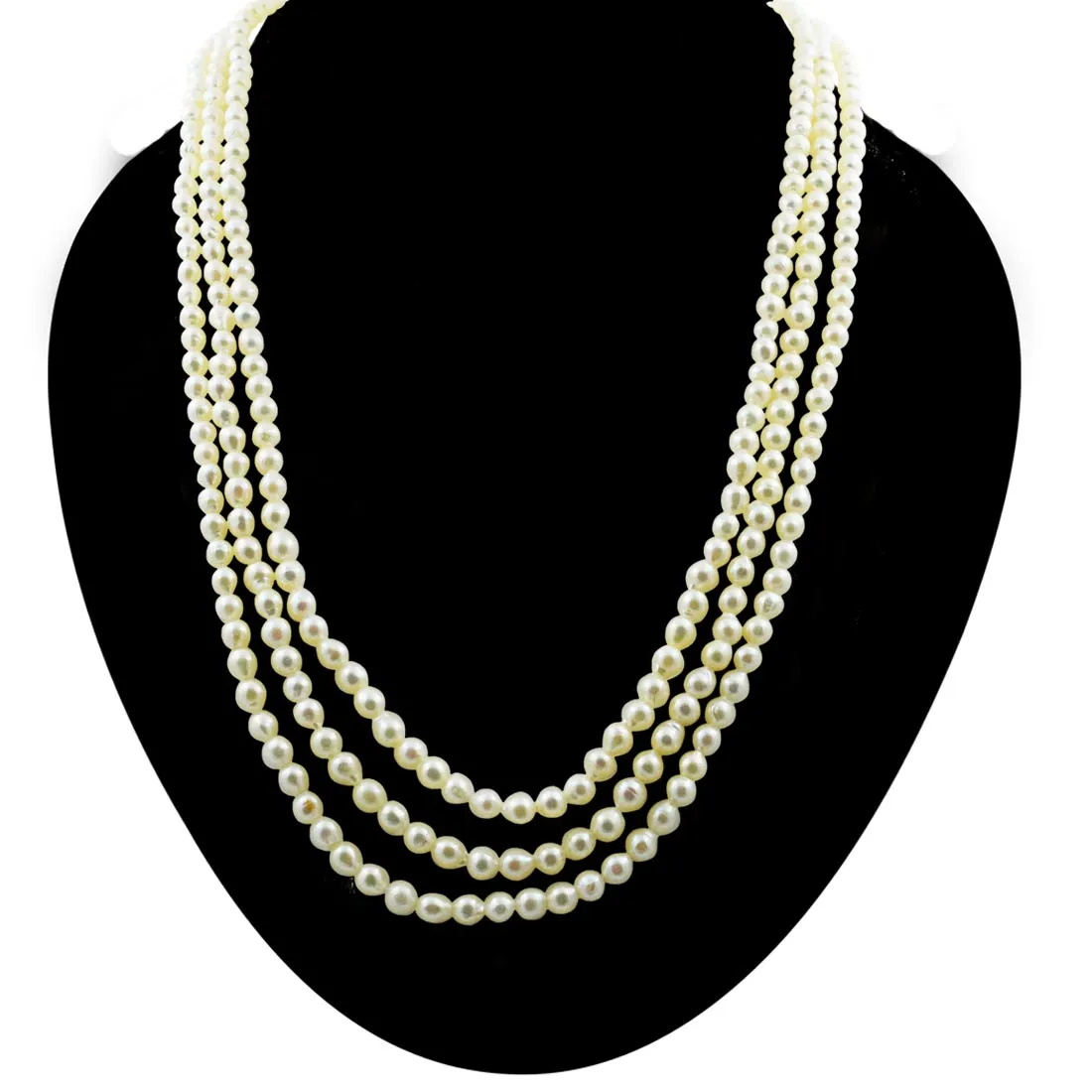 3 Line Real Cultured Pearl Necklace for Women (SN1052)