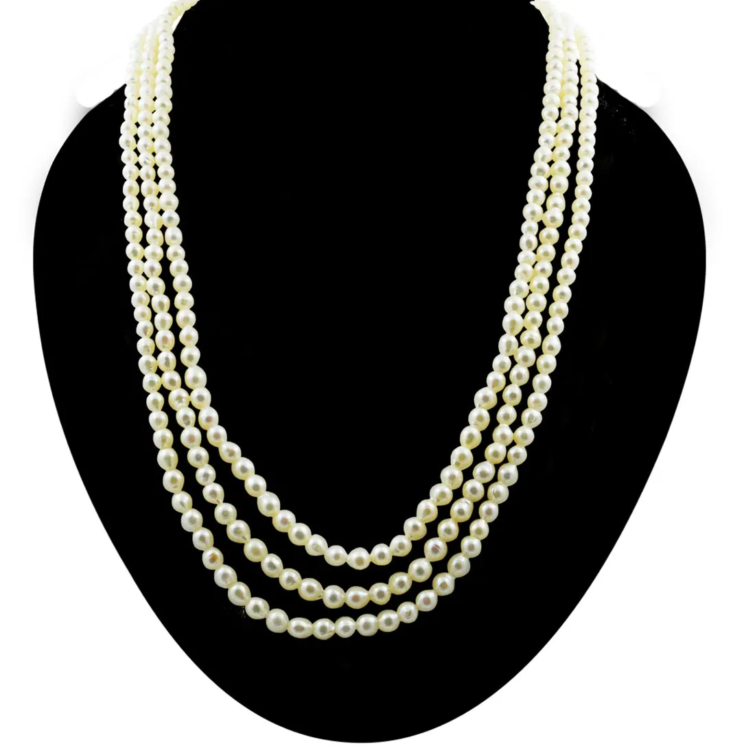 Discover the Exquisite Elegance of the 3 Line Real Cultured Pearl Necklace (SN1052)