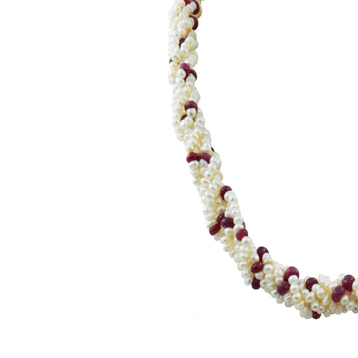 Unveil the Elegance: 5-Line Twisted Real Pearl & Ruby Beads Necklace (SN1054)