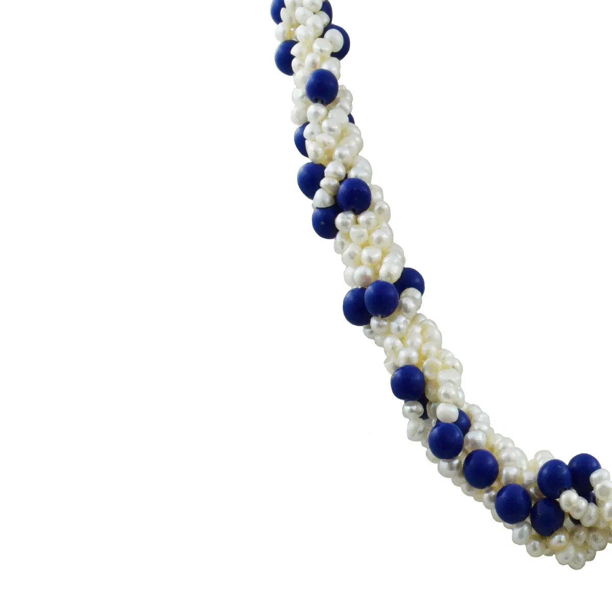 5 Line Twisted Real Pearl & Blue Lapiz Beads Necklace for Women (SN1055)