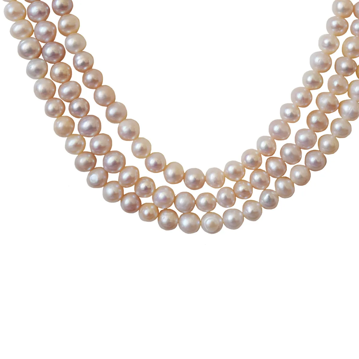 Celestial Splendor: Pink Peachish Pearl Triple Line Necklace (SN1057)