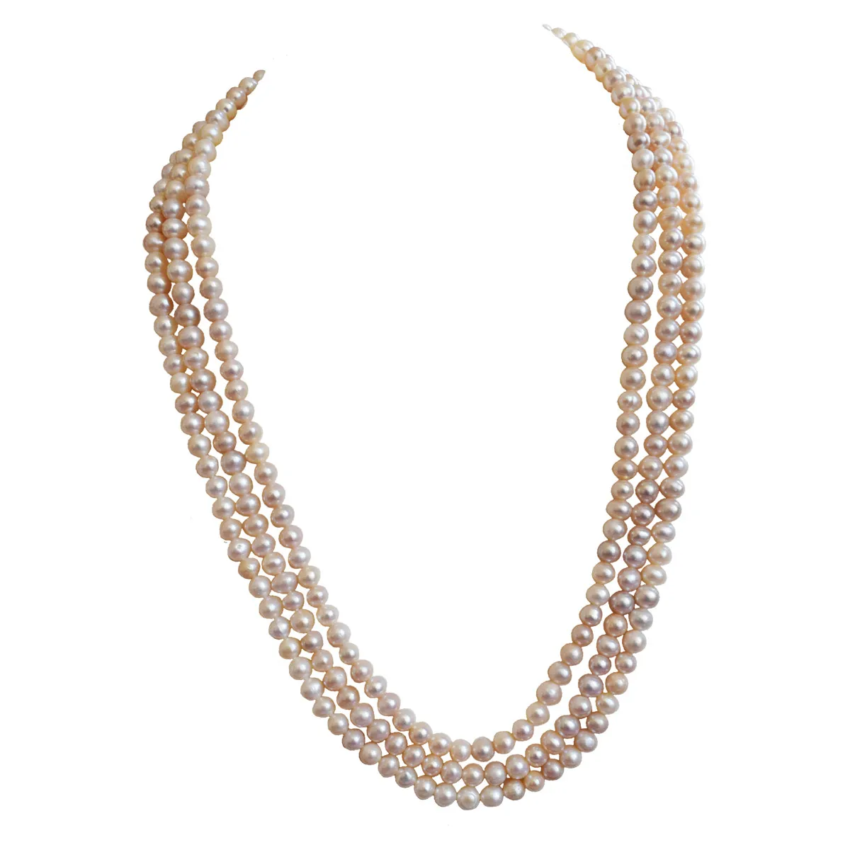 3 Line Real Freshwater Pinkish Pearl Necklace for Women (SN1057)