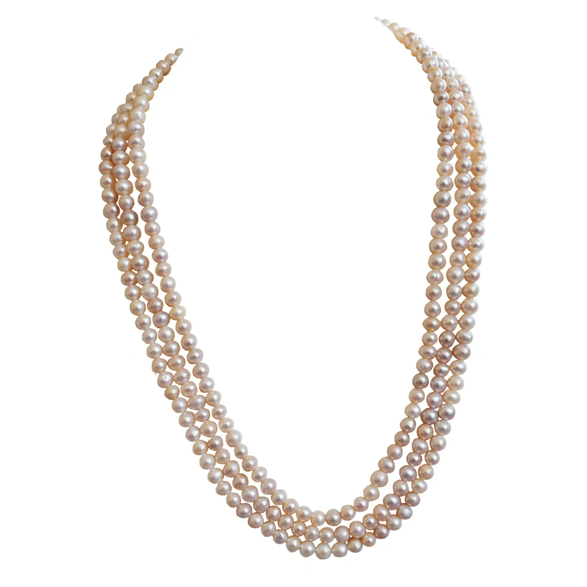 Celestial Splendor: Pink Peachish Pearl Triple Line Necklace (SN1057)