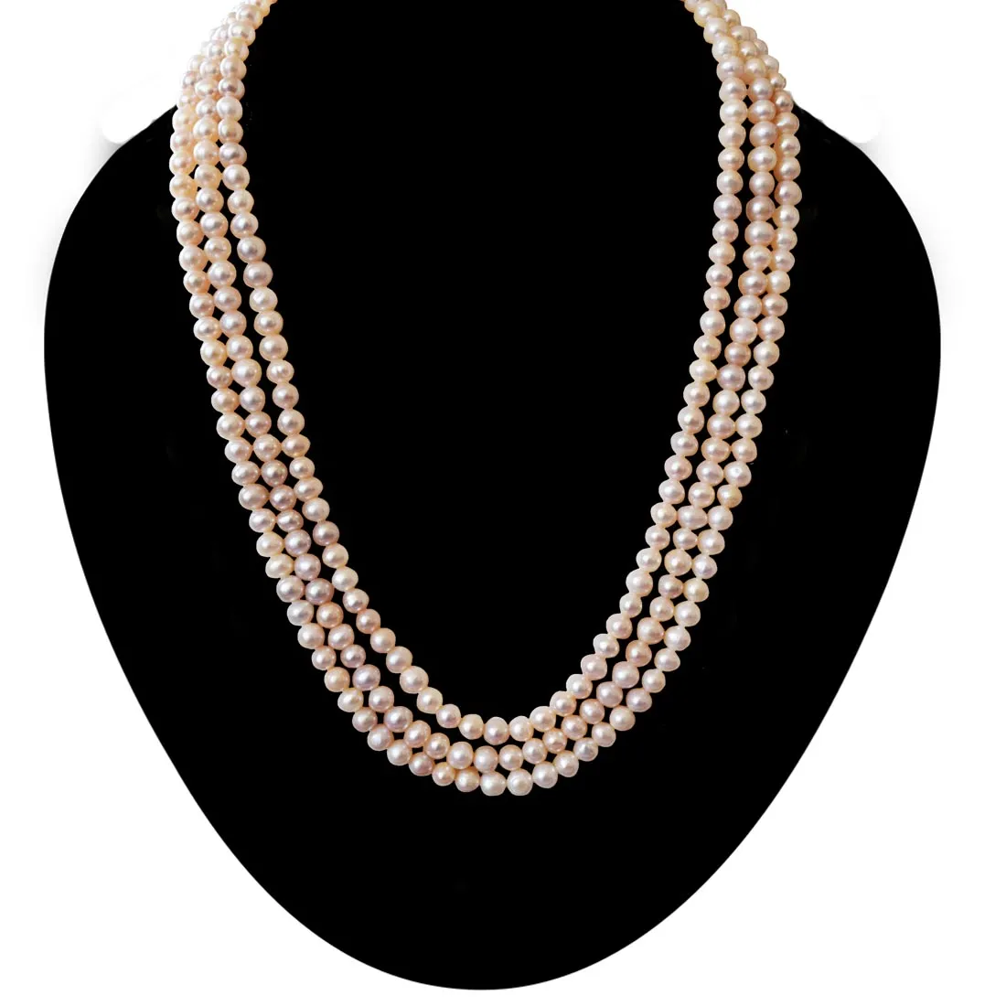 Celestial Splendor: Pink Peachish Pearl Triple Line Necklace (SN1057)