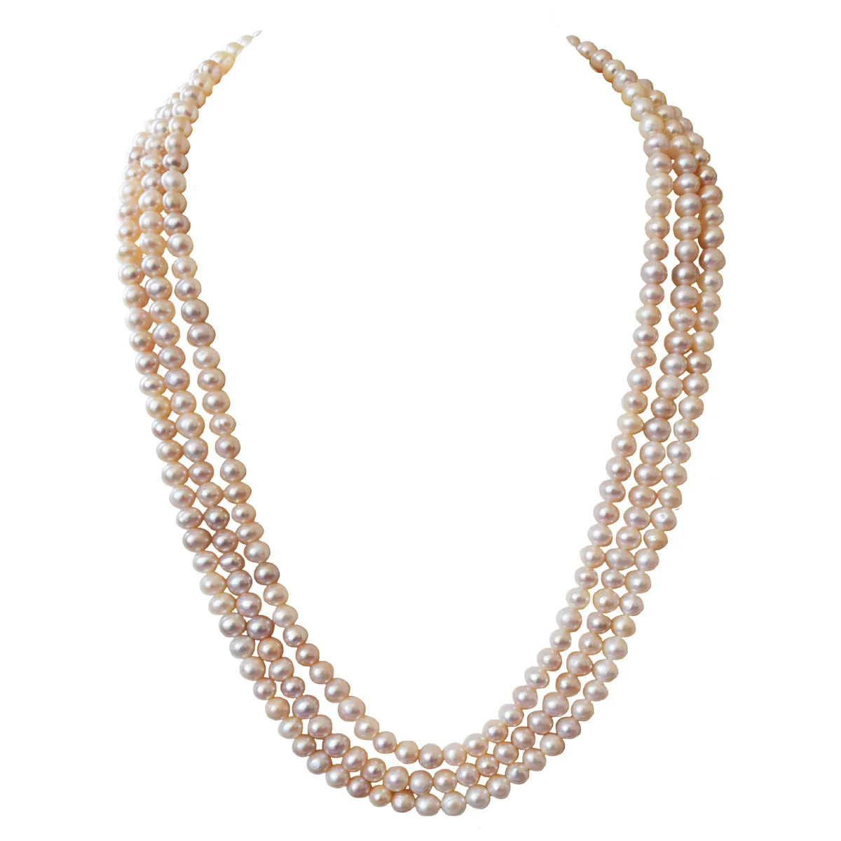3 Line Real Freshwater Pinkish Pearl Necklace for Women (SN1057)