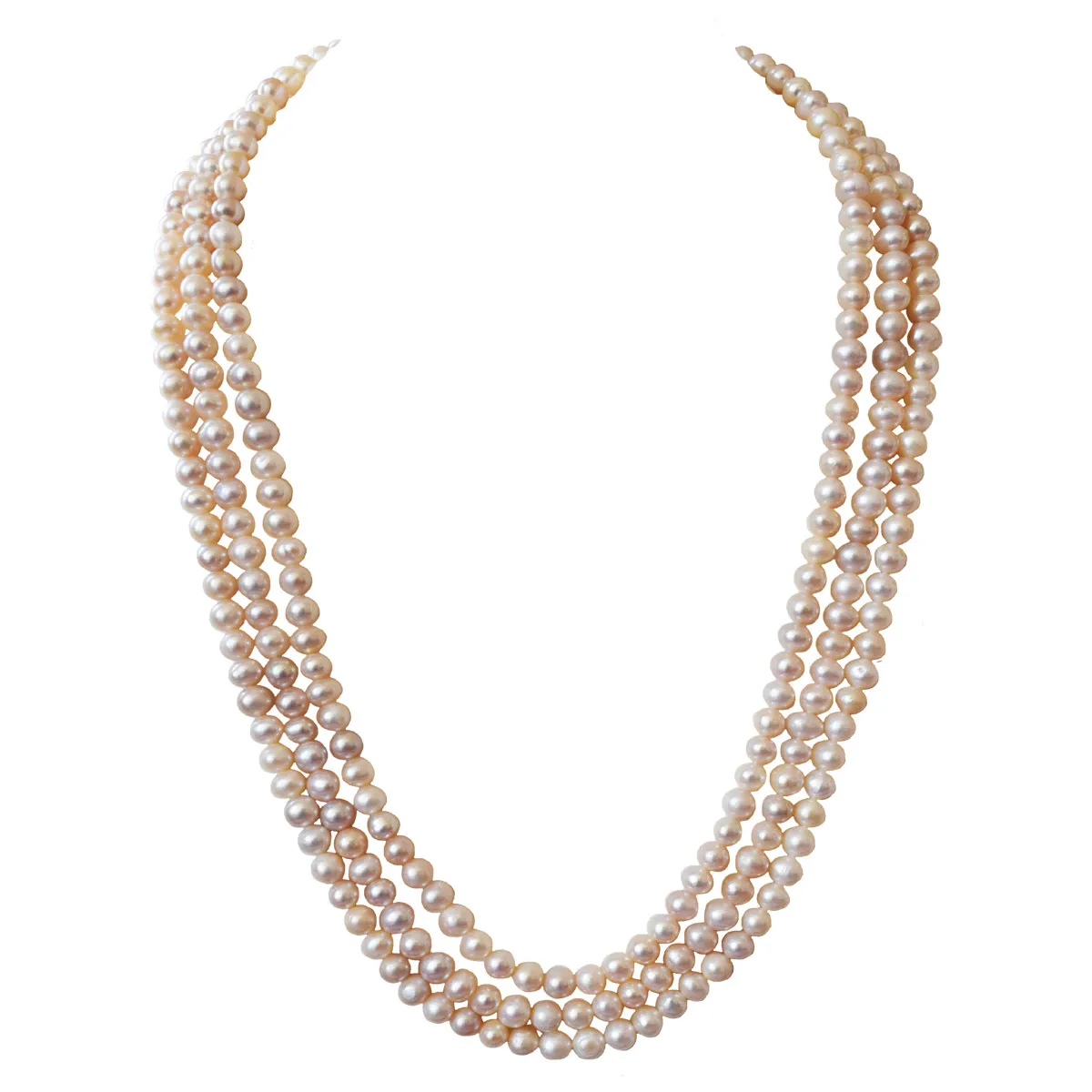 Celestial Splendor: Pink Peachish Pearl Triple Line Necklace (SN1057)