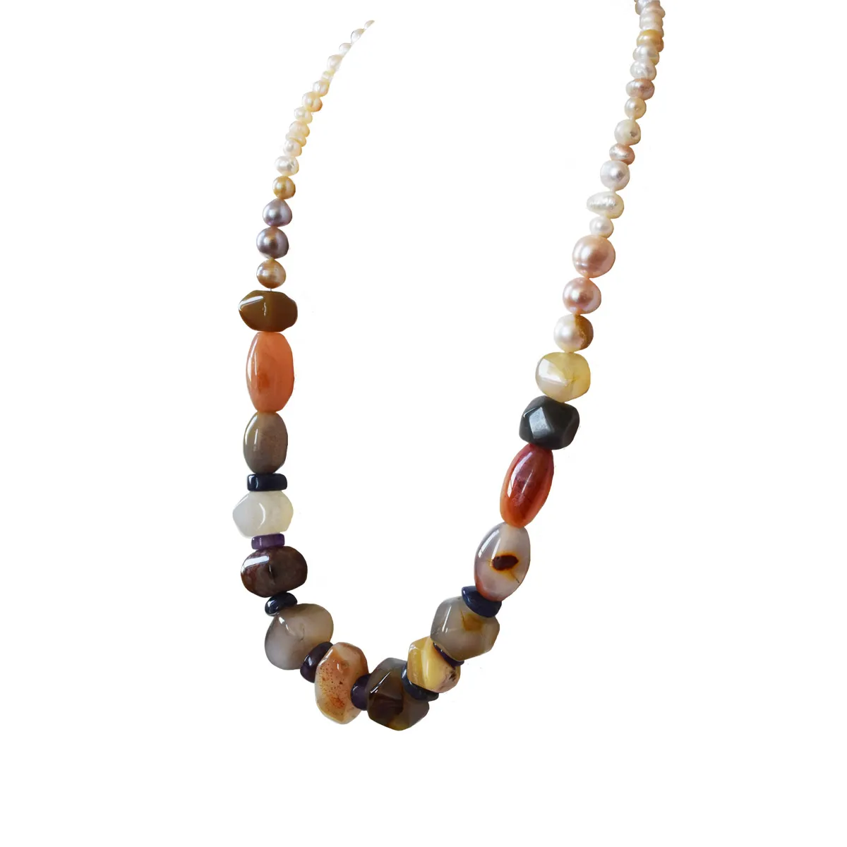 Colourful Agate Stone & Real Pearl Single Line Necklace for Women (SN1061)