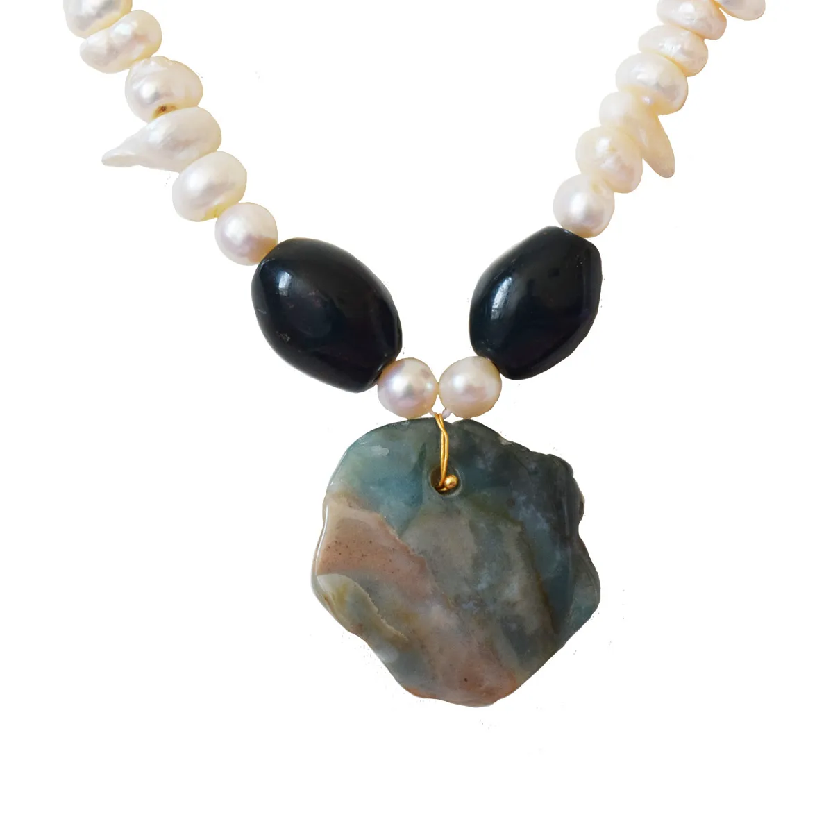 Colourful Agate Stone & Real Pearl Single Line Necklace for Women (SN1062)