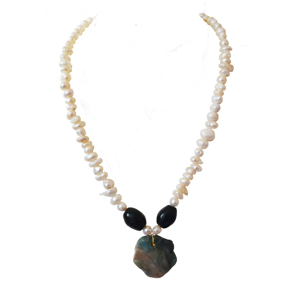 Colourful Agate Stone & Real Pearl Single Line Necklace for Women (SN1062)