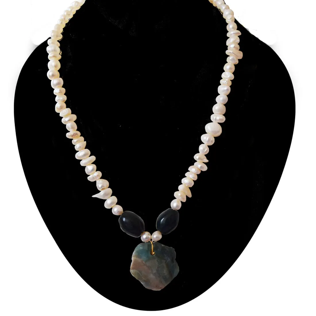 Colourful Agate Stone & Real Pearl Single Line Necklace for Women (SN1062)