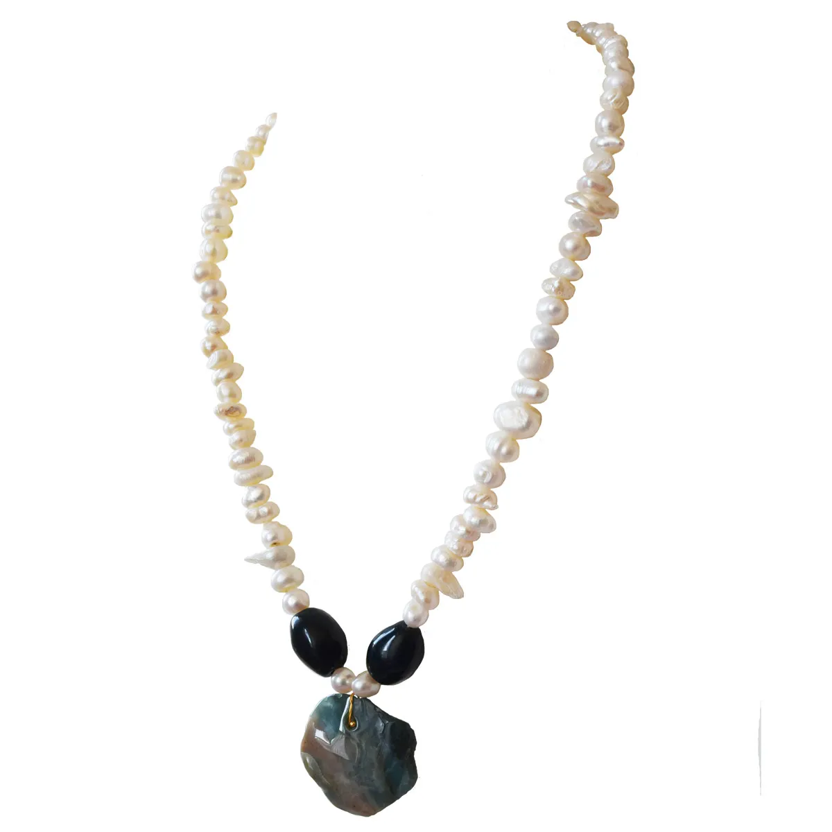 Colourful Agate Stone & Real Pearl Single Line Necklace for Women (SN1062)