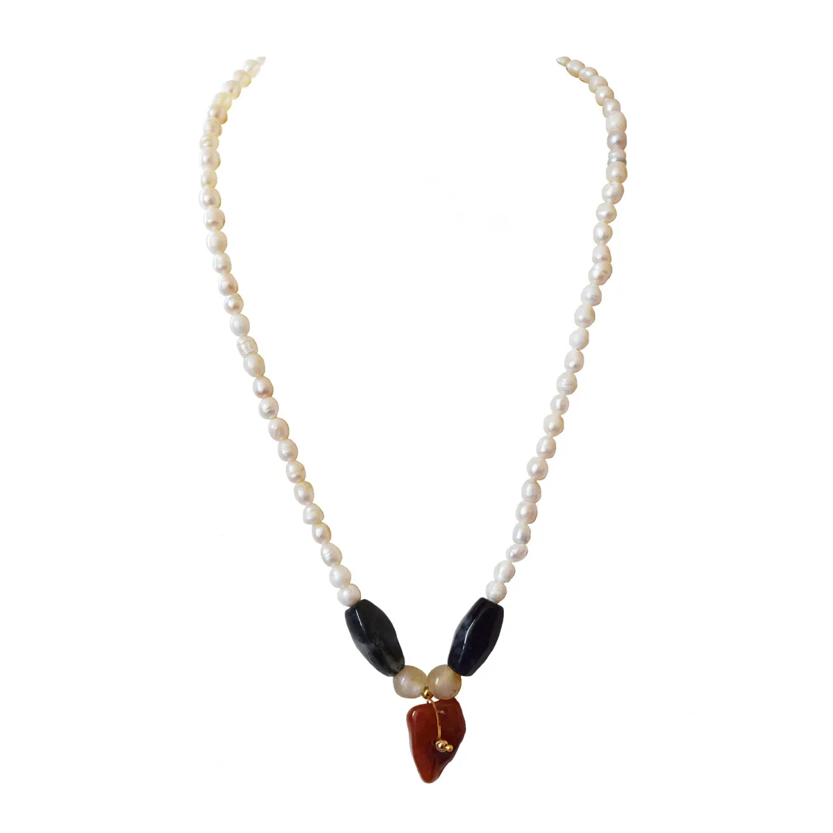 Colourful Agate Stone & Real Pearl Single Line Necklace for Women (SN1063)