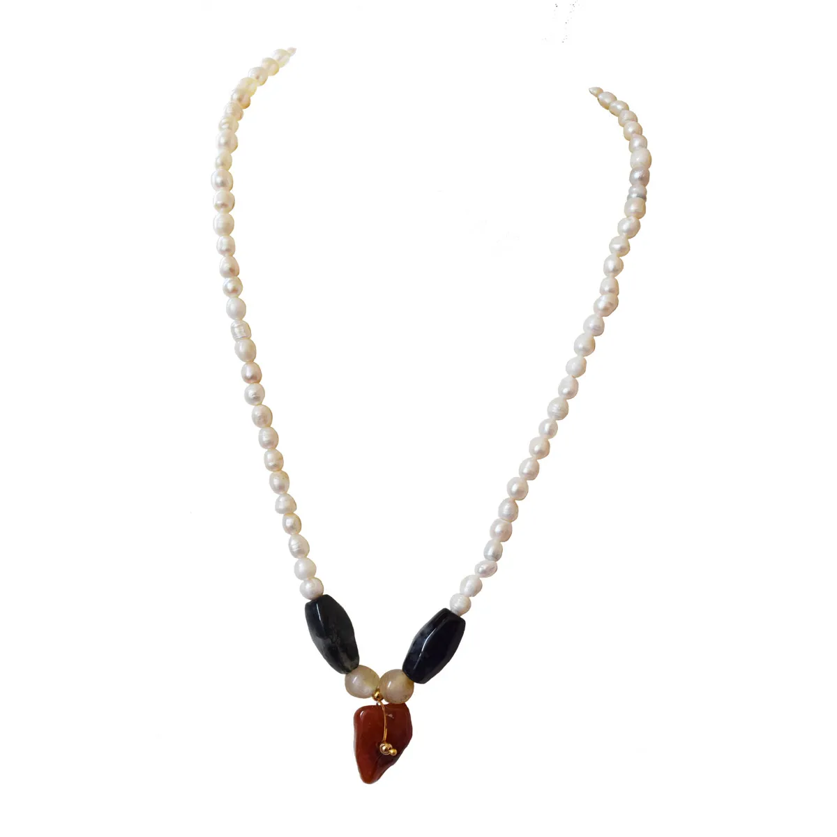 Colourful Agate Stone & Real Pearl Single Line Necklace for Women (SN1063)
