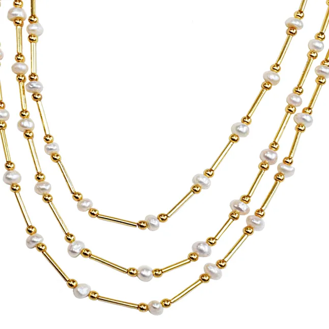 Real Freshwater Pearl & Gold Plated Pipe Necklace for Women (SN1065N)