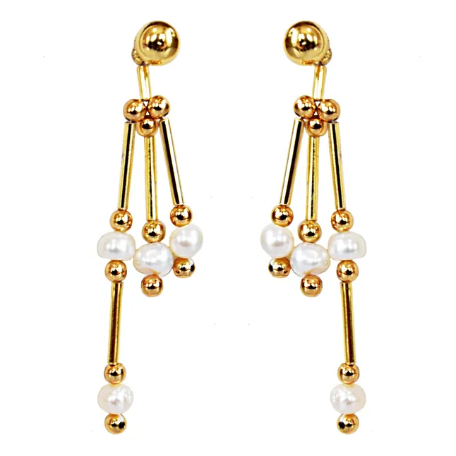 Real Freshwater Pearl & Gold Plated Pipe & Beads Earrings for Women (SN1065ER)