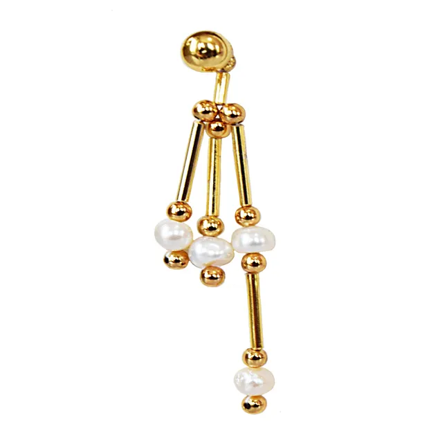 Real Freshwater Pearl & Gold Plated Pipe & Beads Earrings for Women (SN1065ER)