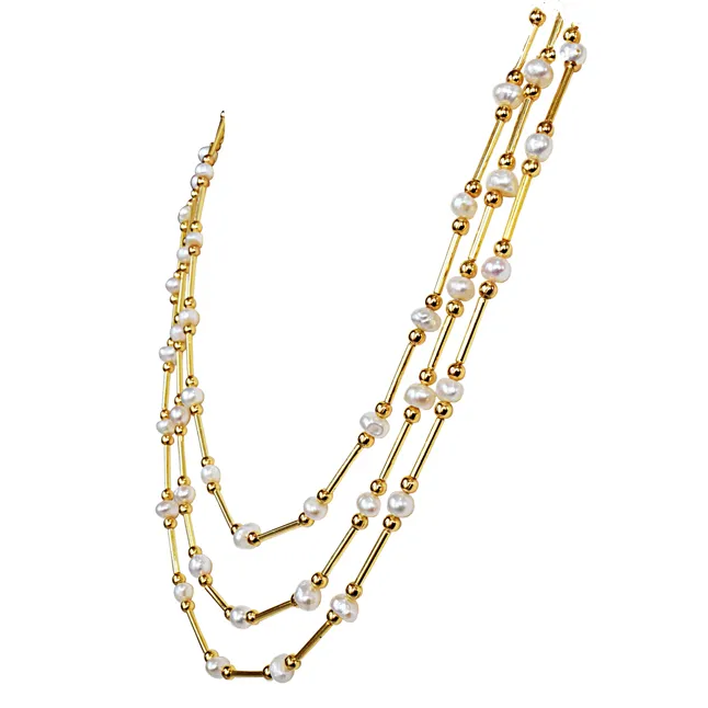 Real Freshwater Pearl & Gold Plated Pipe Necklace for Women (SN1065N)