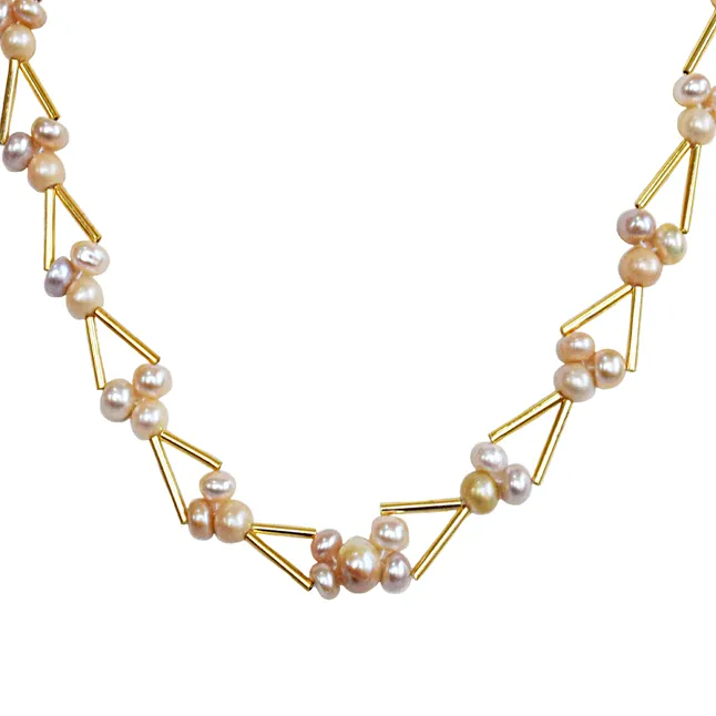 Real Freshwater Pearl & Gold Plated Pipe Necklace for Women (SN1066)