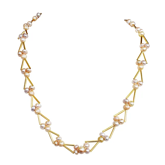 Real Freshwater Pearl & Gold Plated Pipe Necklace for Women (SN1066)