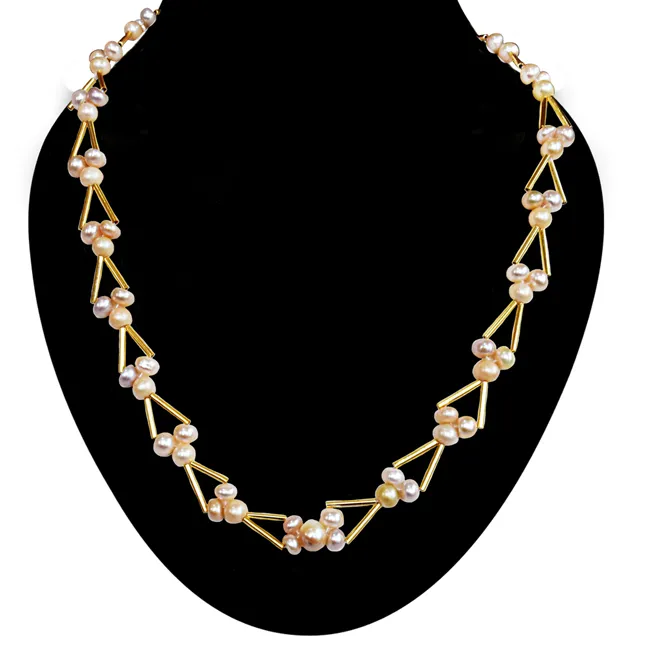 Real Freshwater Pearl & Gold Plated Pipe Necklace for Women (SN1066)