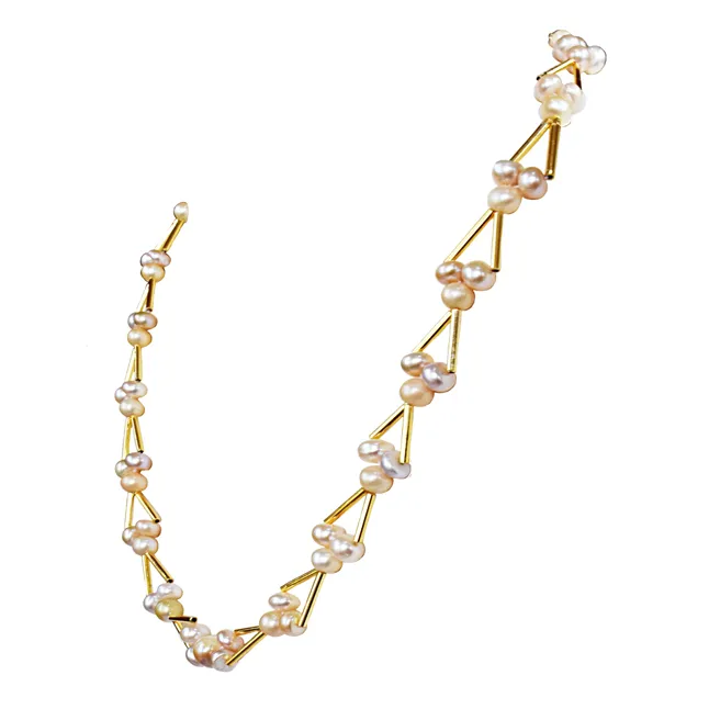 Real Freshwater Pearl & Gold Plated Pipe Necklace for Women (SN1066)