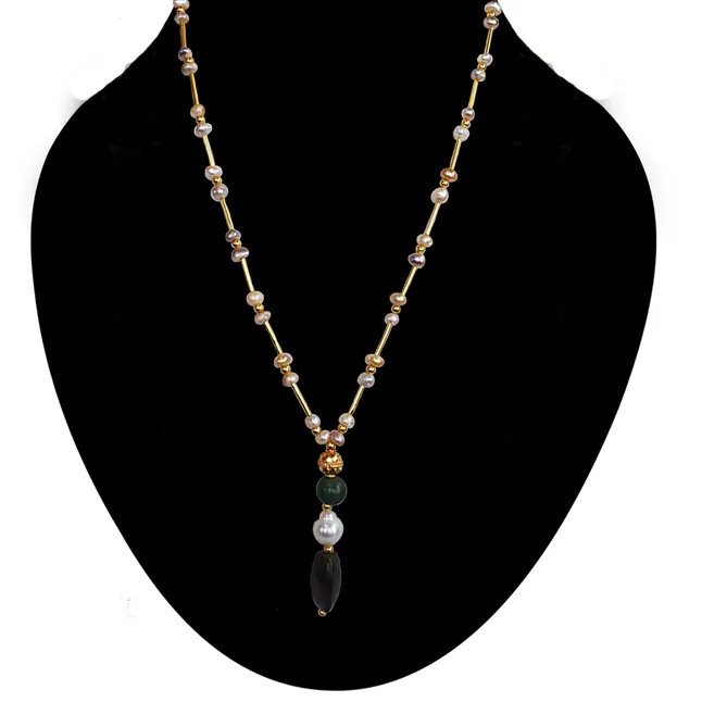 Step Right Up to the Sparkle Spectacular: The Freshwater Pearl, Green Stone & Gold Necklace Fiesta! (SN1068)