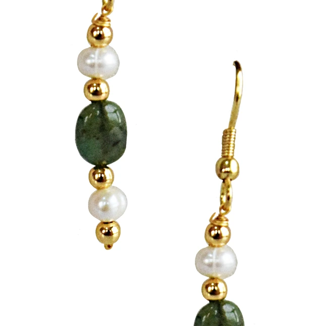 Real Freshwater Pearl, Oval Emerald & Gold Plated Beads Earrings for Women (SN1070ER)