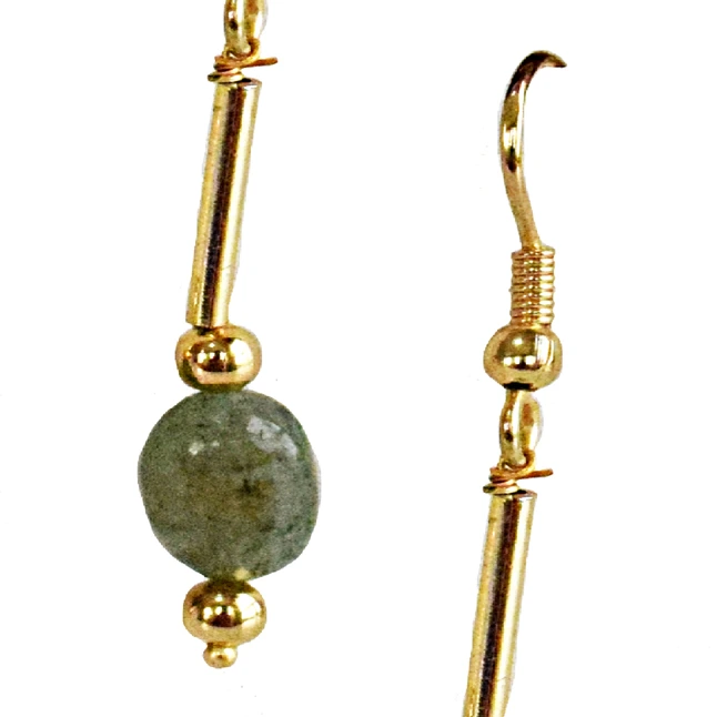 Real Green Oval Emerald & Gold Plated Pipe & Beads Earirngs for Women (SN1071ER)