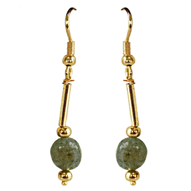 Real Green Oval Emerald & Gold Plated Pipe & Beads Earirngs for Women (SN1071ER)