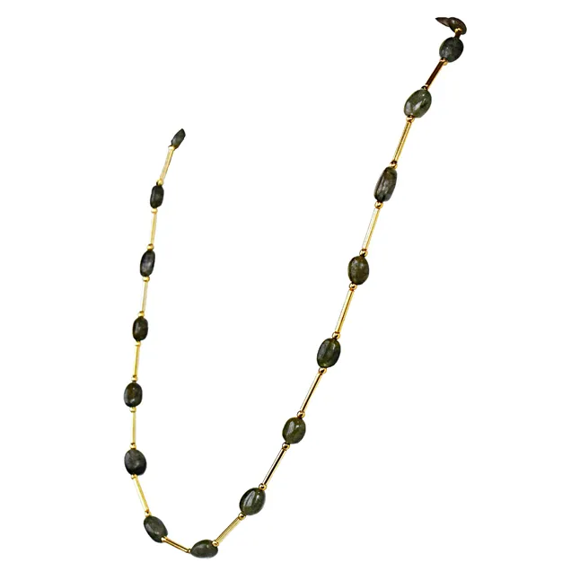 Real Green Oval Emerald & Gold Plated Pipe & Beads Single Line Necklace for Women (SN1071N)