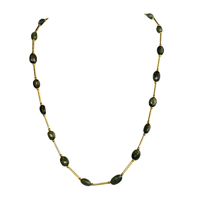 Real Green Oval Emerald & Gold Plated Pipe & Beads Single Line Necklace for Women (SN1071N)